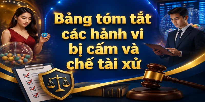 Bảng tóm tắt các hành vi bị cấm và chế tài xử lý tài khoản vi phạm tại nhà cái