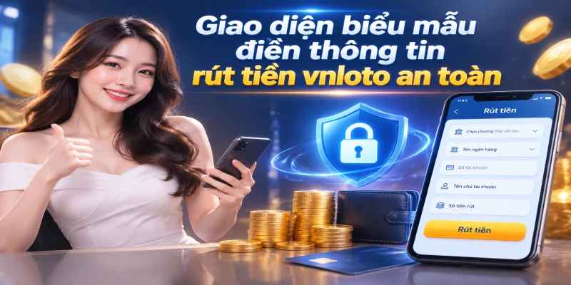 Giao diện biểu mẫu điền thông tin rút tiền vnloto an toàn trên máy tính cá nhân.