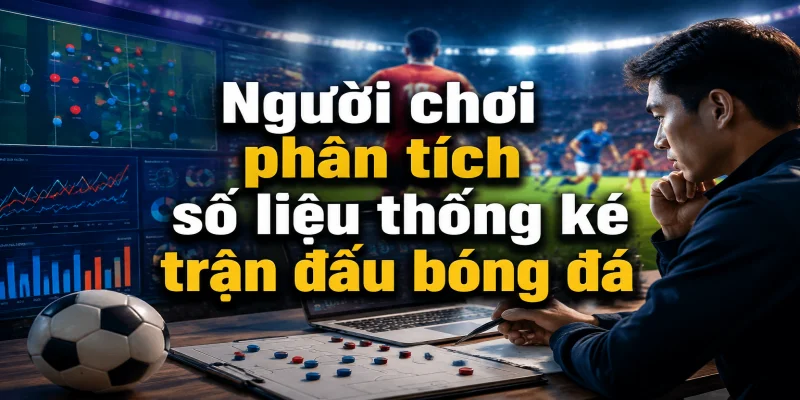 Người chơi phân tích số liệu thống kê trận đấu bóng đá trên thiết bị di động cá nhân